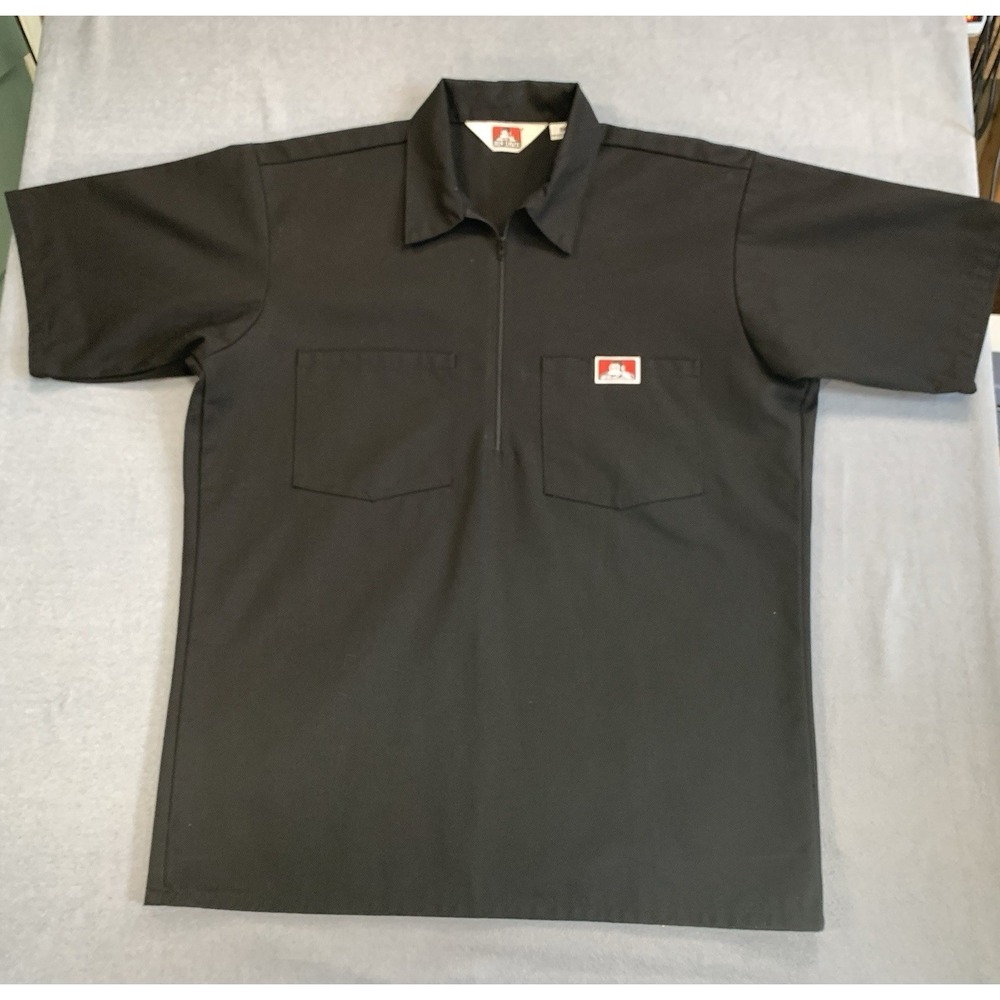 VTG Ben Davis Pullover Shirt Mens M Black Half Zip Short Sleeve Workwear USA